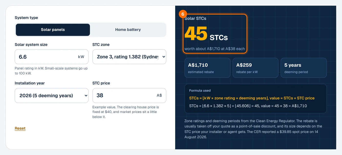 Step 6: read the number of STCs in the STC calculator